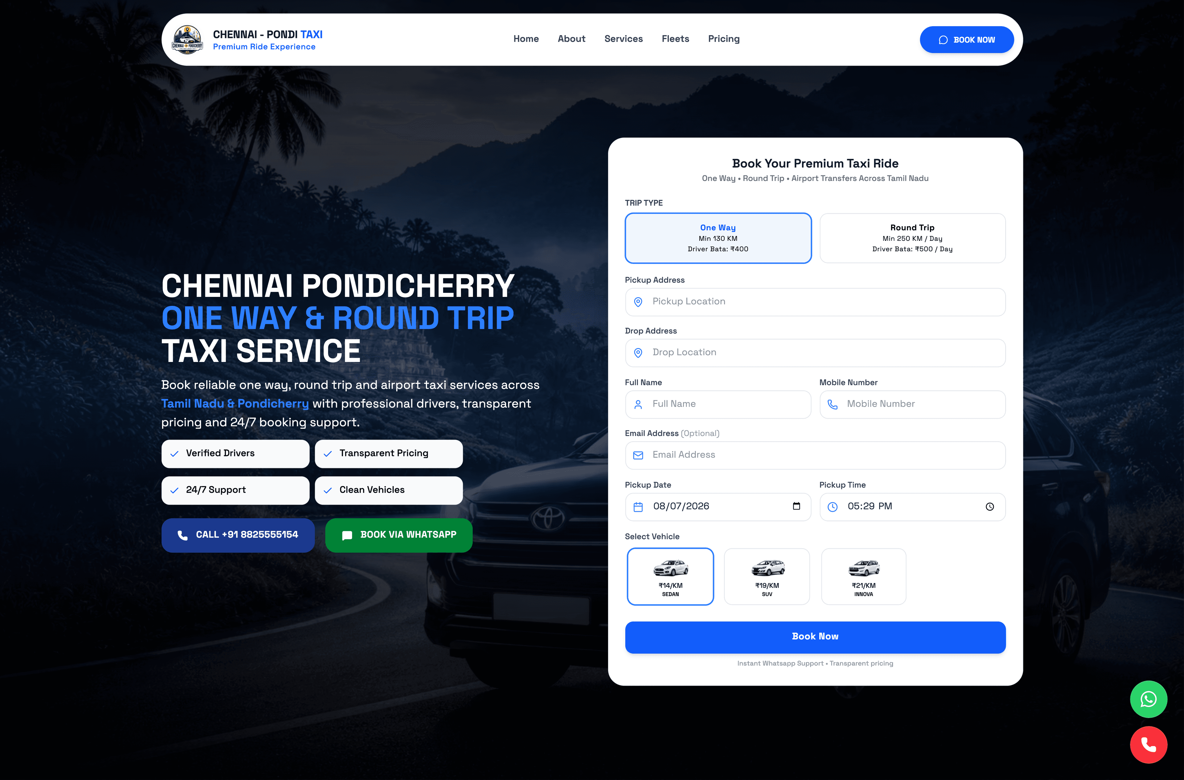 Chennai to Pondicherry One Way Taxi